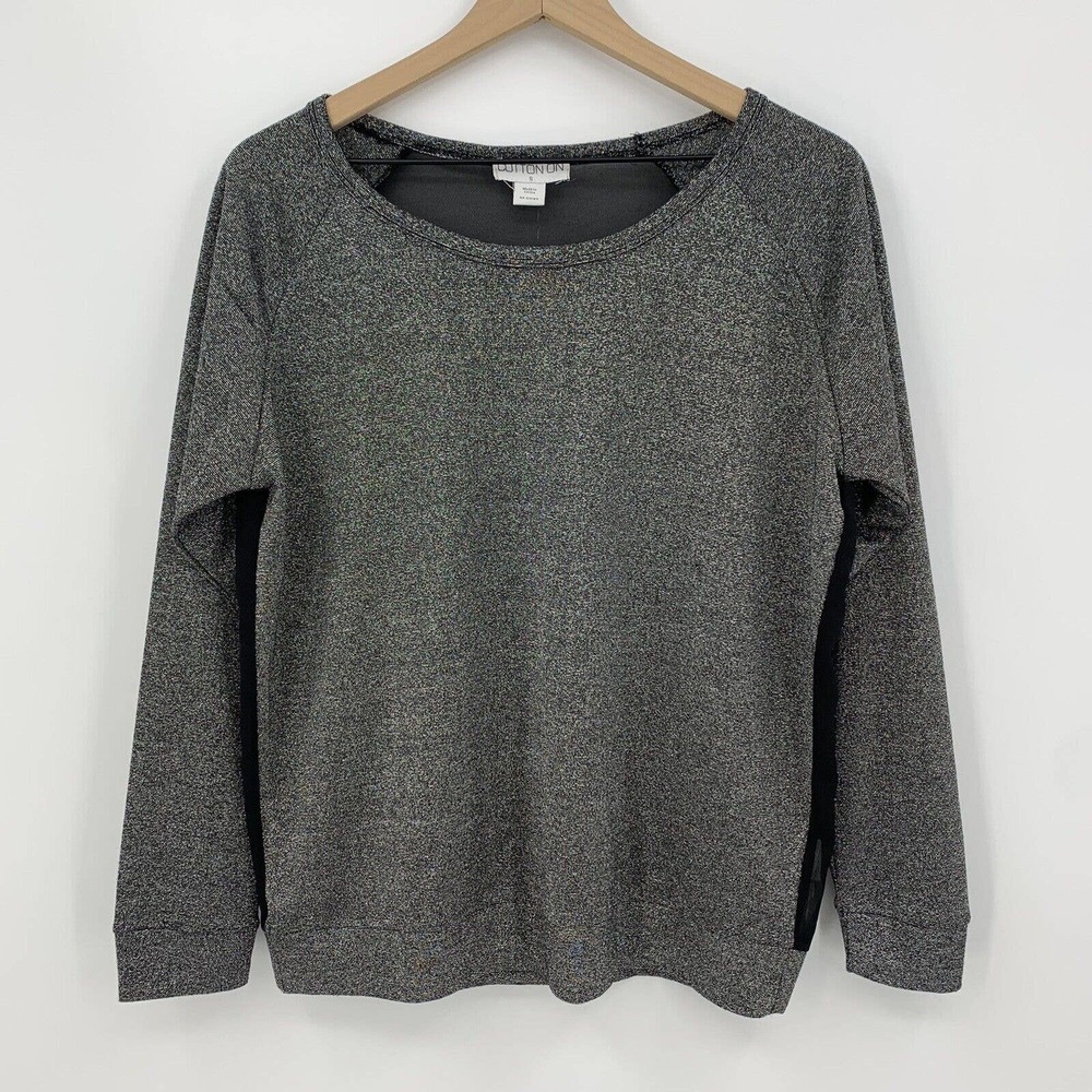 Cotton On Zelda Sparkle Top Size S Ling Sleeve Round Neck Stretch Black Silver